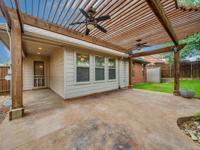 712 Hardwood Dr, Mckinney, TX 75069 - view of patio / terrace with a ceiling fan, a fenced backyard, and a pergola