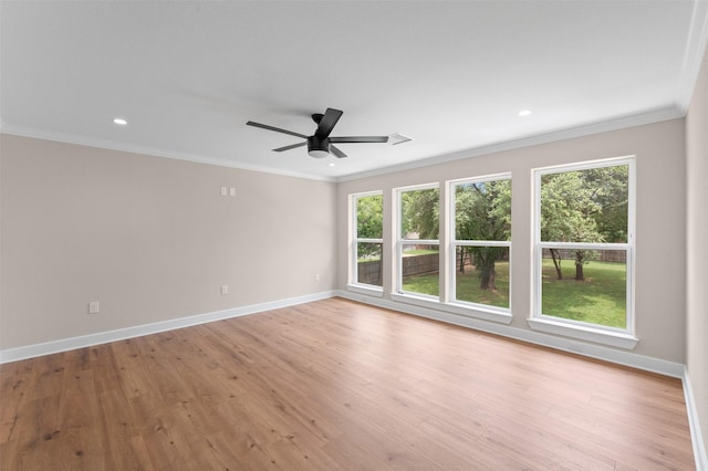 6701 Fish Pond Rd, Waco, TX 76710 - spare room with a ceiling fan, baseboards, light wood finished floors, crown molding, and recessed lighting