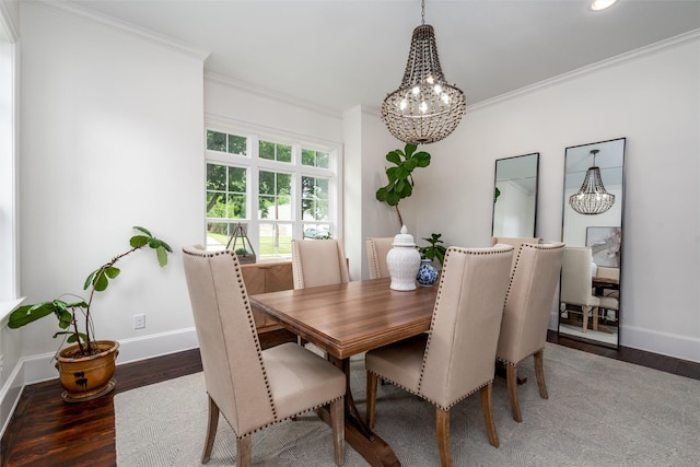 812 Baker St, Mckinney, TX 75069 - dining space with a chandelier, wood finished floors, ornamental molding, and recessed lighting
