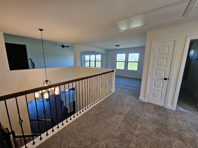 320 Magnolia Ct, Trenton, TX 75490 - hall featuring carpet flooring, attic access, and baseboards