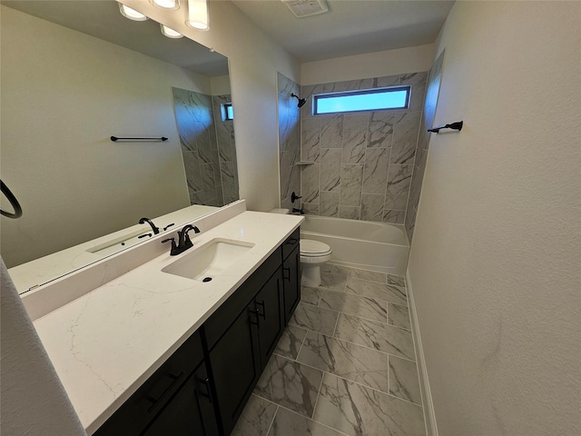 320 Magnolia Ct, Trenton, TX 75490 - bathroom with marble finish floors, toilet, vanity, and tub / shower combination