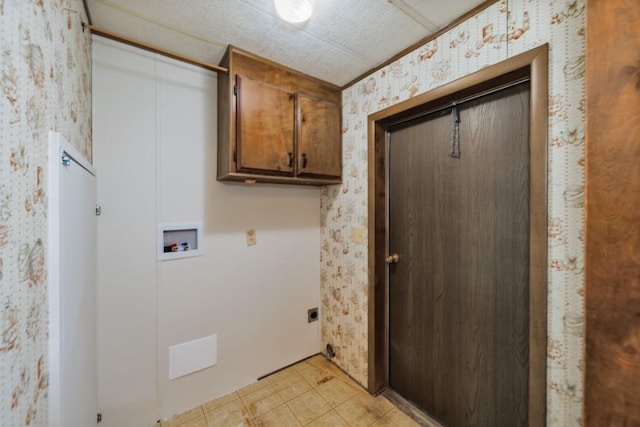 30 The Rdg, Corinth, TX 76210 - laundry area with cabinet space, washer hookup, wallpapered walls, and hookup for an electric dryer