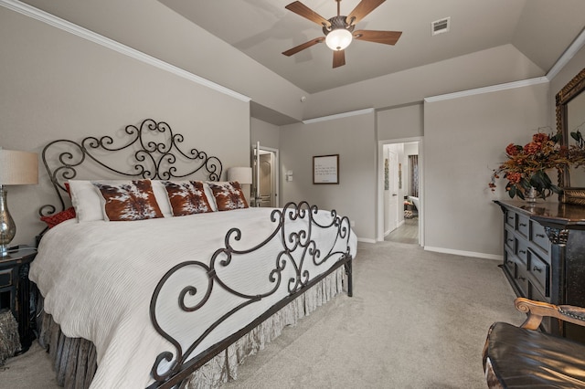 4213 Fairway Crossing Dr, Fort Worth, TX 76137 - carpeted bedroom featuring baseboards, a tray ceiling, ceiling fan, and crown molding