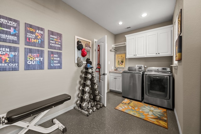 4213 Fairway Crossing Dr, Fort Worth, TX 76137 - washroom with cabinet space, washing machine and dryer, baseboards, and recessed lighting