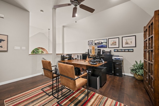4213 Fairway Crossing Dr, Fort Worth, TX 76137 - office featuring ceiling fan, wood finished floors, vaulted ceiling, and baseboards