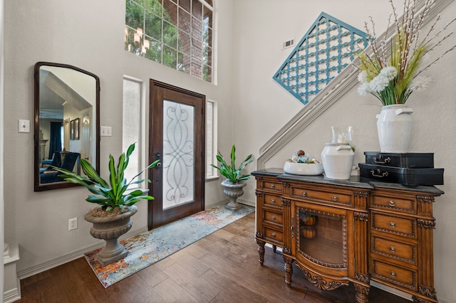 4213 Fairway Crossing Dr, Fort Worth, TX 76137 - entryway featuring wood finished floors, baseboards, and a towering ceiling