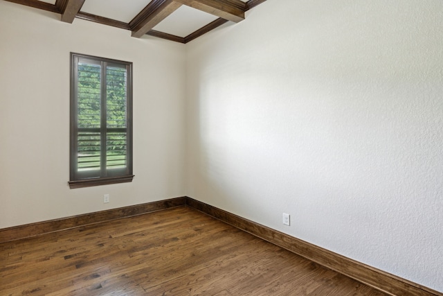 301 Harrison Cir, Van Alstyne, TX 75495 - empty room featuring beam ceiling, dark wood-style floors, baseboards, and coffered ceiling