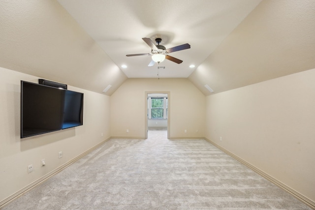 301 Harrison Cir, Van Alstyne, TX 75495 - bonus room featuring lofted ceiling, light carpet, baseboards, and a ceiling fan