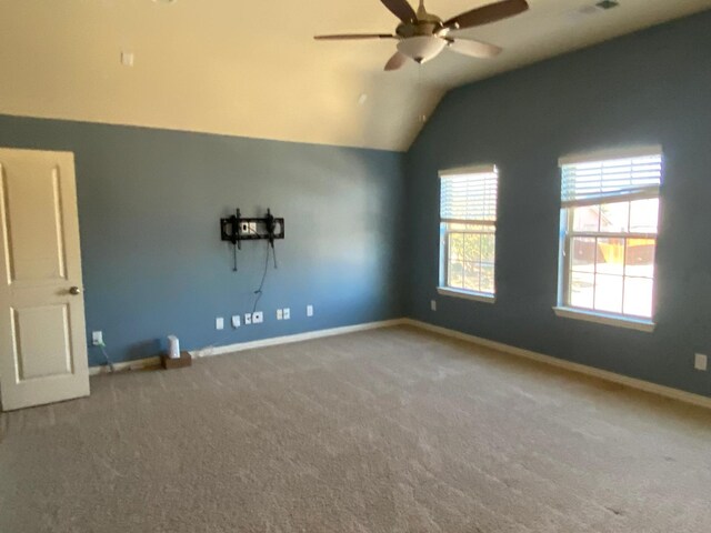 5833 N Silverton Ave, Mckinney, TX 75070 - spare room with ceiling fan, carpet flooring, lofted ceiling, and baseboards