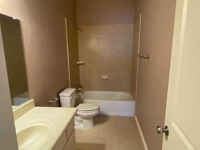5833 N Silverton Ave, Mckinney, TX 75070 - bathroom with tile patterned floors, toilet, vanity,  shower combination, and baseboards