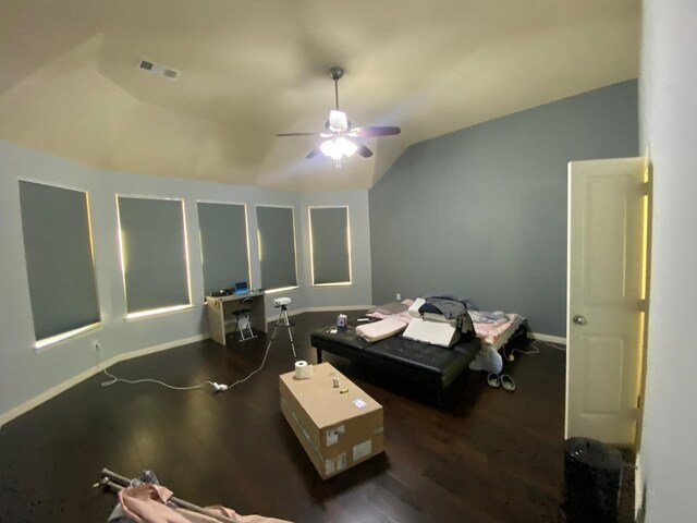 5833 N Silverton Ave, Mckinney, TX 75070 - bedroom featuring vaulted ceiling, wood finished floors, baseboards, and a ceiling fan