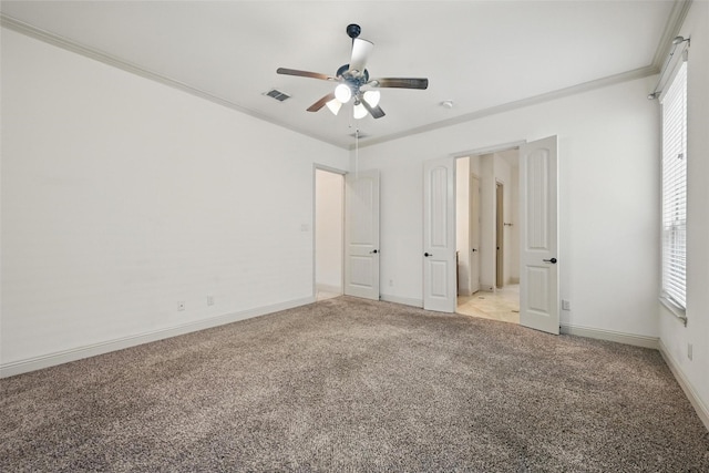 1004 Taylor Dr, Allen, TX 75013 - unfurnished bedroom with light carpet, crown molding, baseboards, and ceiling fan