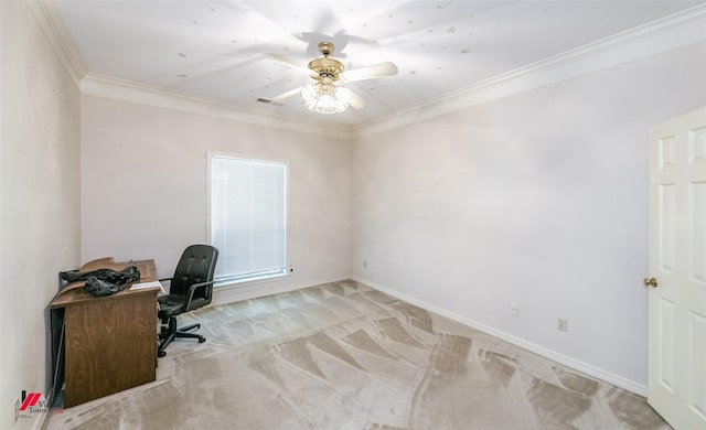 9855 Holamy Ln, Shreveport, LA 71106 - carpeted office space featuring crown molding, a ceiling fan, and baseboards