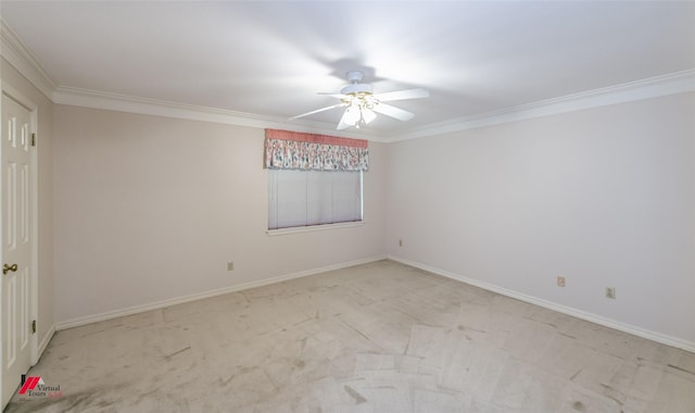 9855 Holamy Ln, Shreveport, LA 71106 - carpeted spare room featuring ornamental molding, ceiling fan, and baseboards