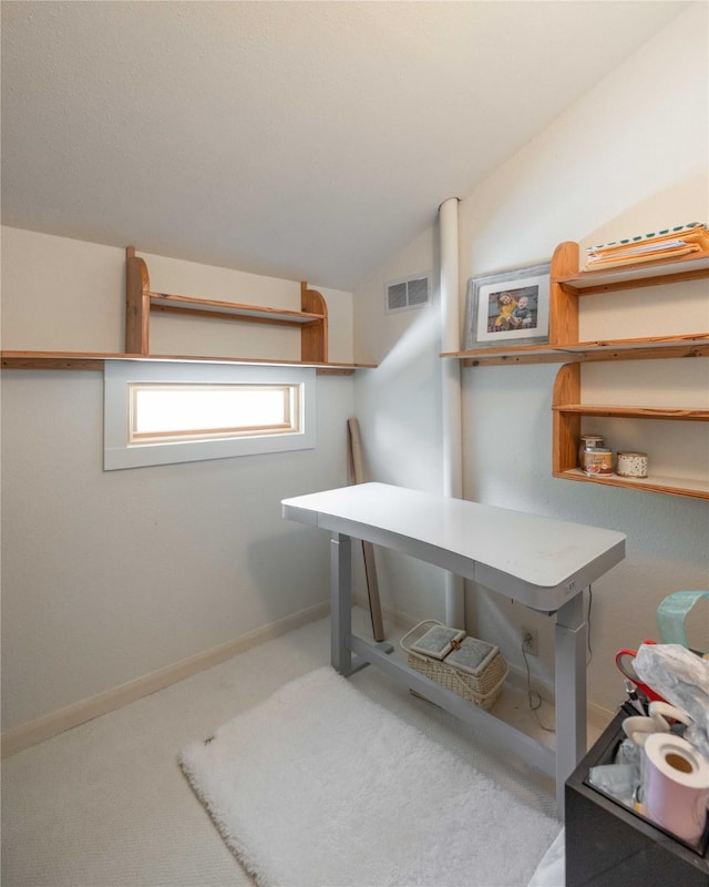 831 Old Justin Rd, Argyle, TX 76226 - carpeted office space featuring vaulted ceiling and baseboards