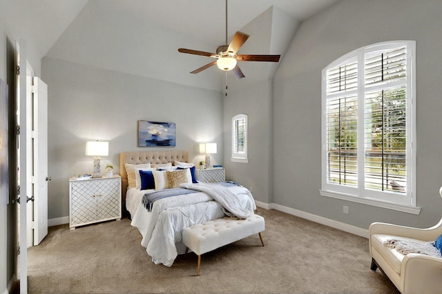 12164 Curry Creek Dr, Frisco, TX 75035 - bedroom featuring lofted ceiling, carpet, baseboards, and a ceiling fan
