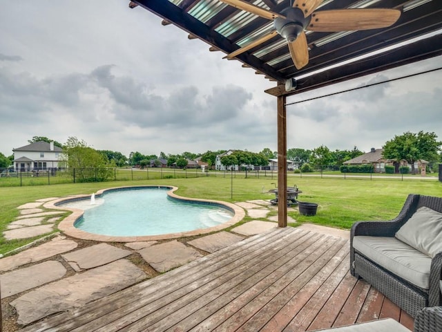 605 Lakeridge Dr, Lavon, TX 75166 - view of pool with a ceiling fan, a deck, and a patio