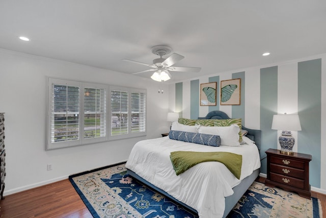 12327 Band Box Pl, Dallas, TX 75244 - bedroom with wood finished floors, baseboards, recessed lighting, ceiling fan, and ornamental molding