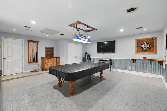 1632 Pecan Park Dr, Arlington, TX 76012 - playroom featuring recessed lighting, baseboards, billiards, and speckled floor