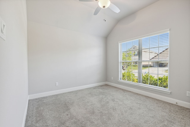 548 Bradley Dr, Fate, TX 75087 - carpeted spare room with vaulted ceiling, a ceiling fan, and baseboards