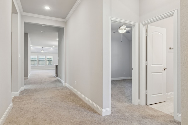 548 Bradley Dr, Fate, TX 75087 - hall featuring carpet floors, ornamental molding, baseboards, and recessed lighting