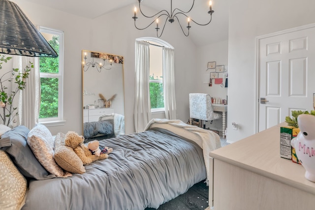10721 Emerald Park Ln, Fort Worth, TX 76052 - bedroom with a chandelier and vaulted ceiling