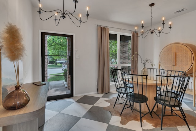 10721 Emerald Park Ln, Fort Worth, TX 76052 - dining room featuring a chandelier, healthy amount of natural light, and tile patterned floors