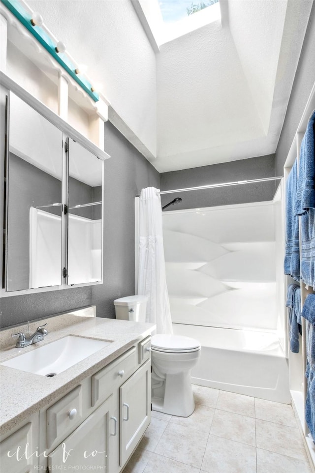 3718 Radcliff Rd, Abilene, TX 79602 - bathroom with shower / bath combo, toilet, tile patterned flooring, and vanity
