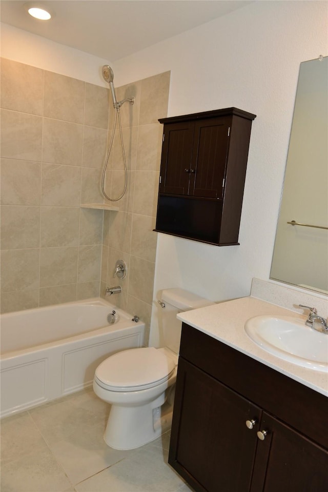 5532 Timber Point Dr, Princeton, TX 75407 - full bathroom featuring tile patterned floors, vanity, toilet,  shower combination, and recessed lighting
