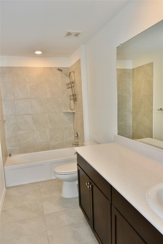 5532 Timber Point Dr, Princeton, TX 75407 - full bathroom featuring toilet, vanity, tile patterned flooring,  shower combination, and recessed lighting