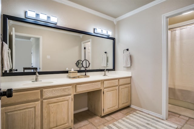 101 Eagle Pt, Graford, TX 76449 - bathroom with crown molding, double vanity, and baseboards