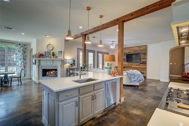 1116 Squaw Vly, Rockwall, TX 75087 - kitchen featuring a sink, open floor plan, stainless steel appliances, finished concrete floors, and recessed lighting