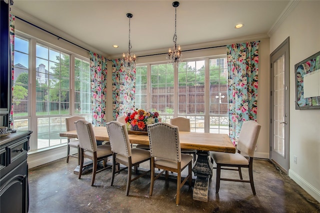 1116 Squaw Vly, Rockwall, TX 75087 - dining room with ornamental molding, baseboards, finished concrete floors, plenty of natural light, and recessed lighting
