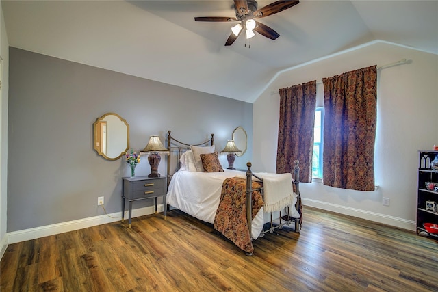 1116 Squaw Vly, Rockwall, TX 75087 - bedroom with vaulted ceiling, baseboards, wood finished floors, and ceiling fan