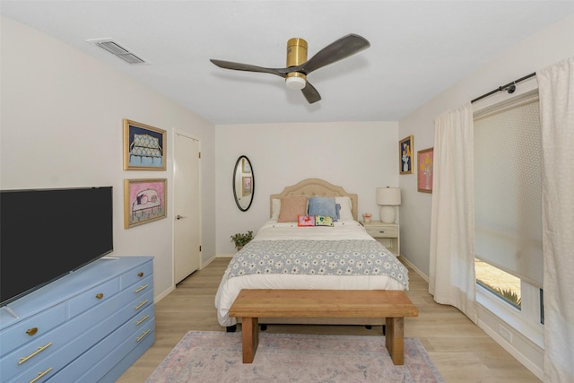 3904 Crescent Dr, De Cordova, TX 76049 - bedroom featuring light wood finished floors, ceiling fan, and baseboards