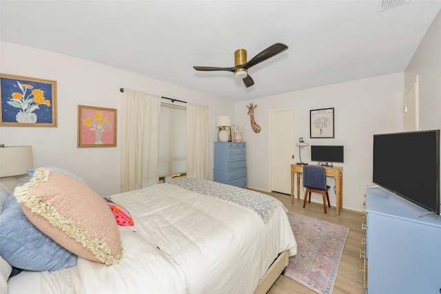 3904 Crescent Dr, De Cordova, TX 76049 - bedroom featuring light wood-style flooring and ceiling fan