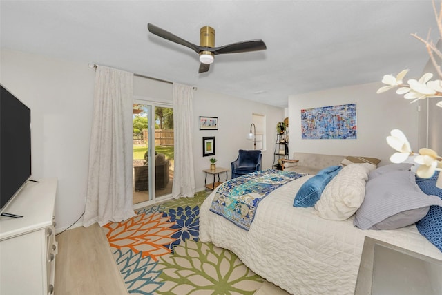 3904 Crescent Dr, De Cordova, TX 76049 - bedroom featuring access to outside, light wood-style floors, and a ceiling fan