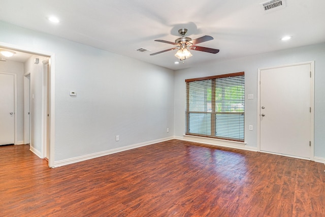 8830 Boundbrook Ave, Dallas, TX 75243 - unfurnished room featuring a ceiling fan, wood finished floors, baseboards, and recessed lighting