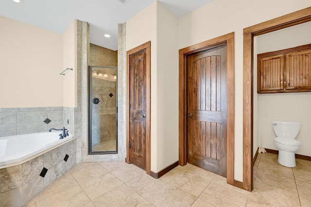 5300 Highland Dr, Denison, TX 75020 - full bath with a shower stall, a bath, tile patterned flooring, and toilet
