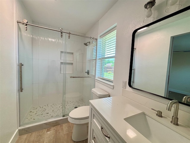 1153 Tracy Ln, Lancaster, TX 75134 - full bathroom with toilet, wood finished floors, a shower stall, and vanity