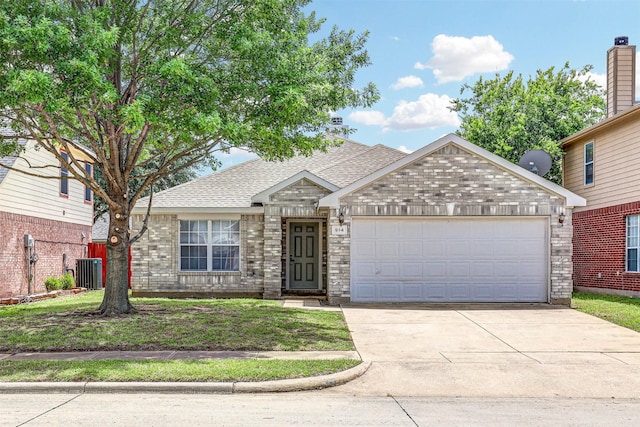 914 Gillon Dr, Arlington, TX 76001 - view of front of house with central AC unit, concrete driveway, an attached garage, and a shingled roof