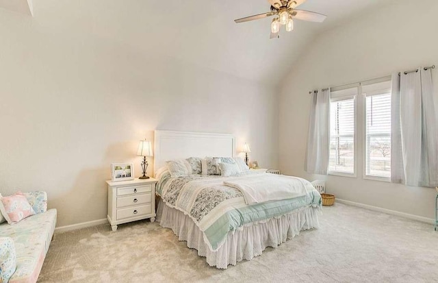 1926 N Stodghill Rd, Rockwall, TX 75087 - bedroom featuring light colored carpet, baseboards, lofted ceiling, and ceiling fan
