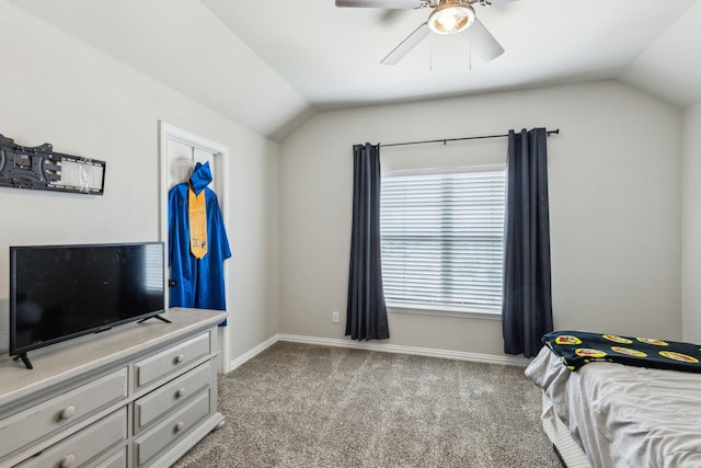 7745 Northumberland Dr, Fort Worth, TX 76179 - bedroom with vaulted ceiling, light carpet, baseboards, and a ceiling fan