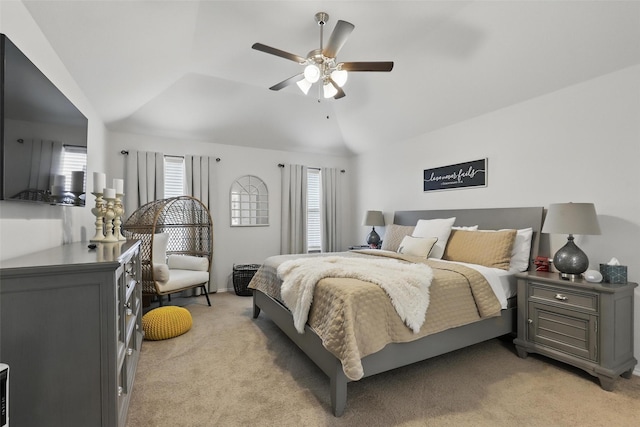 725 Sandy Chip Trl, Fort Worth, TX 76108 - bedroom with vaulted ceiling, light carpet, multiple windows, and a ceiling fan