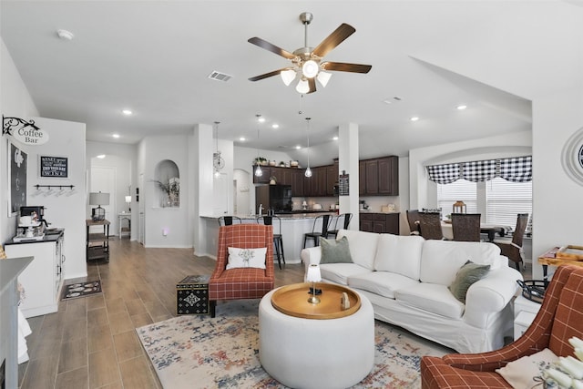 725 Sandy Chip Trl, Fort Worth, TX 76108 - living room with a ceiling fan, light wood-style flooring, recessed lighting, and baseboards