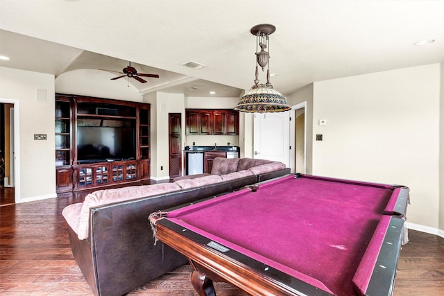 620 Timber Creek Cir, Stephenville, TX 76401 - playroom with billiards, ceiling fan, baseboards, wood finished floors, and recessed lighting