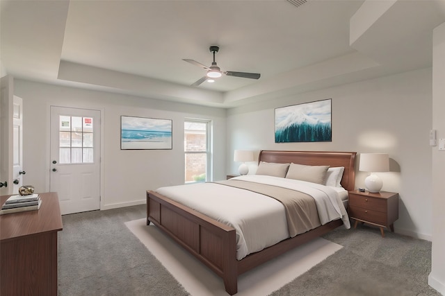 4107 Crossgate Ct, Arlington, TX 76016 - bedroom with a raised ceiling, carpet floors, baseboards, and ceiling fan