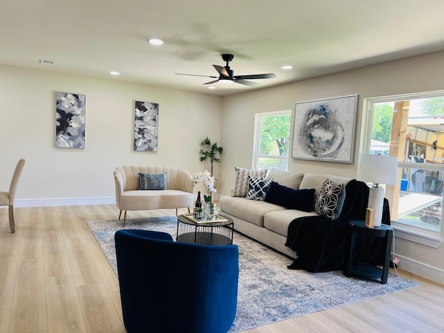 1218 Ralph St, Grand Prairie, TX 75051 - living area with plenty of natural light, ceiling fan, wood finished floors, and recessed lighting