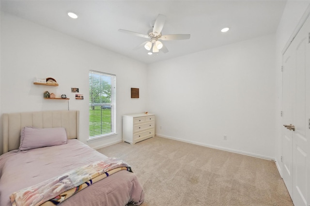 917 County Road 914, Burleson, TX 76028 - bedroom with light colored carpet, baseboards, ceiling fan, recessed lighting, and a closet