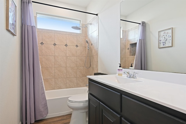 3454 Eloise Ln, Krum, TX 76249 - bathroom with vanity, wood finished floors, toilet, and shower / bath combination with curtain